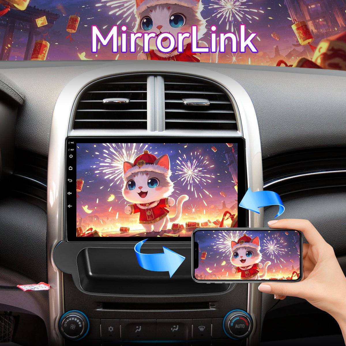 9" 2GB+64GB Android 13 Car Stereo Compatible with Chevrolet Malibu 2011-2015 — Wireless CarPlay/Android Auto, GPS, 32-Band EQ & AHD Backup Camera