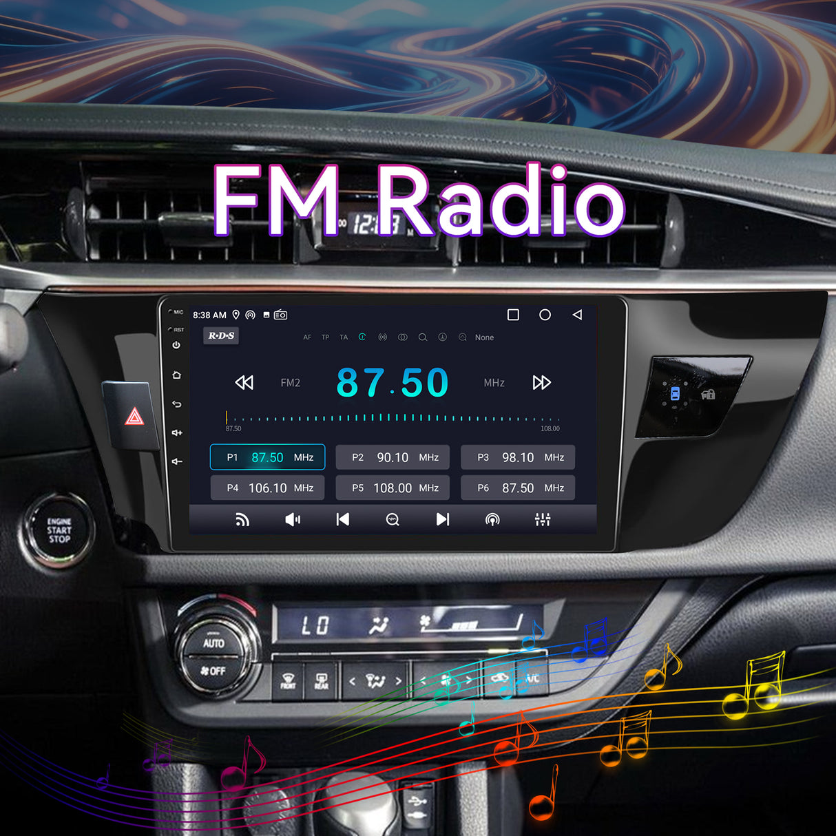 10" Android 13 Touchscreen Radio Compatible with Toyota Corolla 2014-2016, Wireless CarPlay/Android Auto, GPS Navigation, Bluetooth & Backup Camera