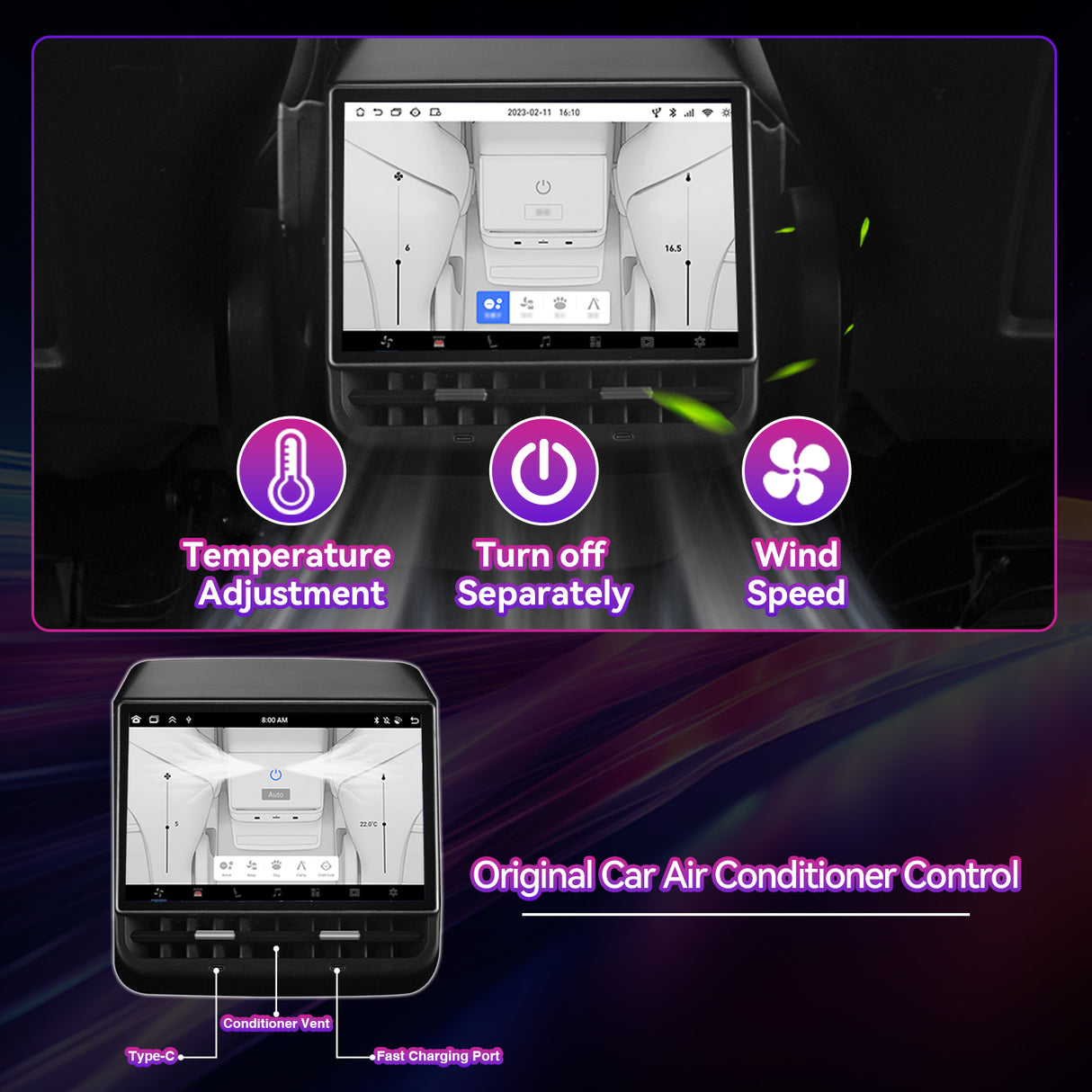 8.7" Rear Screen Compatible with Tesla Model 3 2019-2023 & Model Y 2019-2024,4+64G Rear Seat Entertainment Display Screen with Air Conditioning Control,Wireless Carplay/Android auto