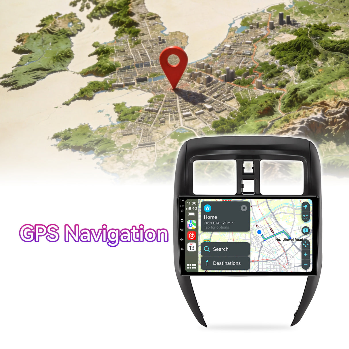 10" Android 13 Touchscreen Radio Compatible with Nissan Versa Sedan 2015-2019 — Wireless CarPlay, GPS & Backup Camera Included