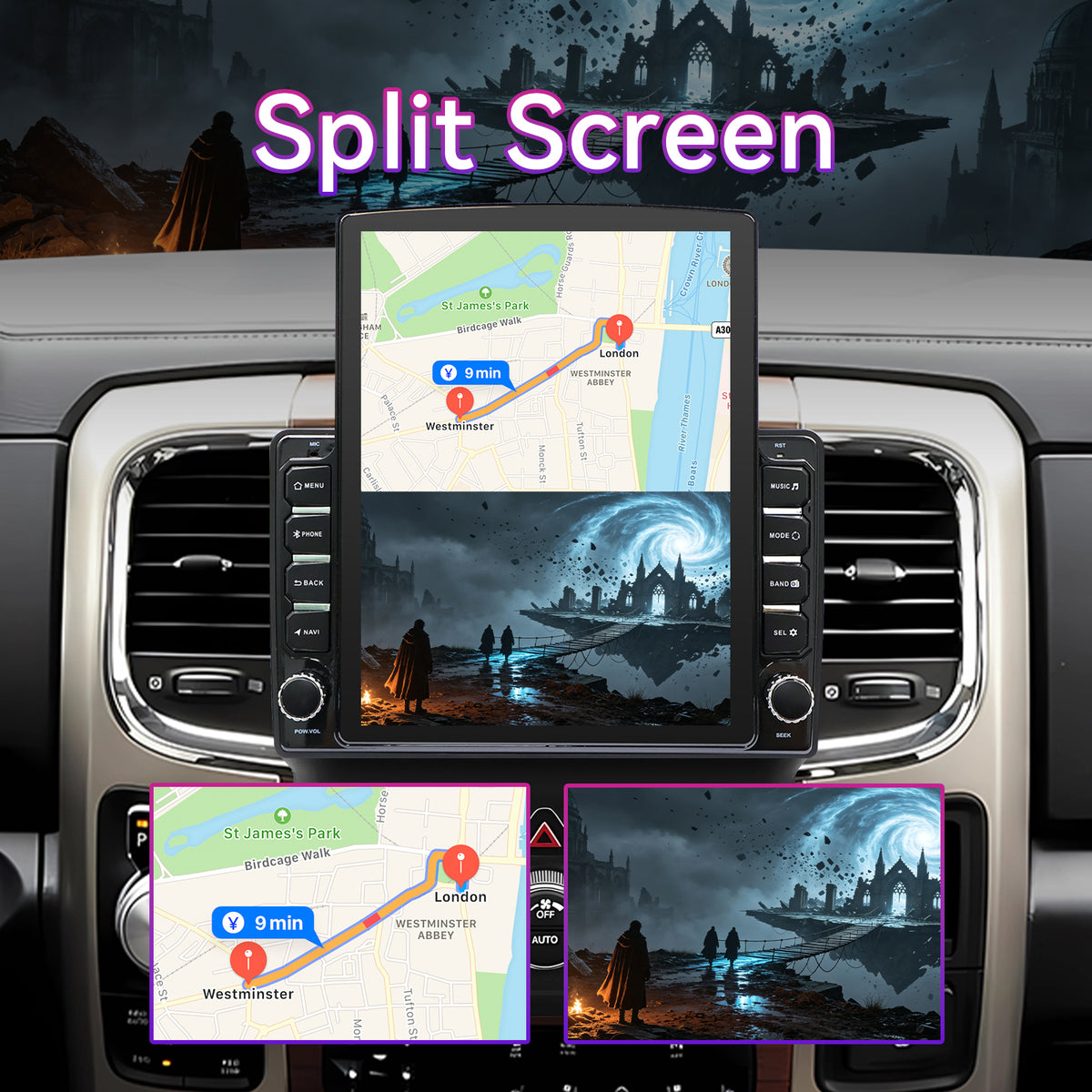 9.7" 4GB+64GB Car Stereo Compatible with Dodge Ram 1500/2500/3500 2013-2018 — Wireless CarPlay/Android Auto, GPS & Backup Camera