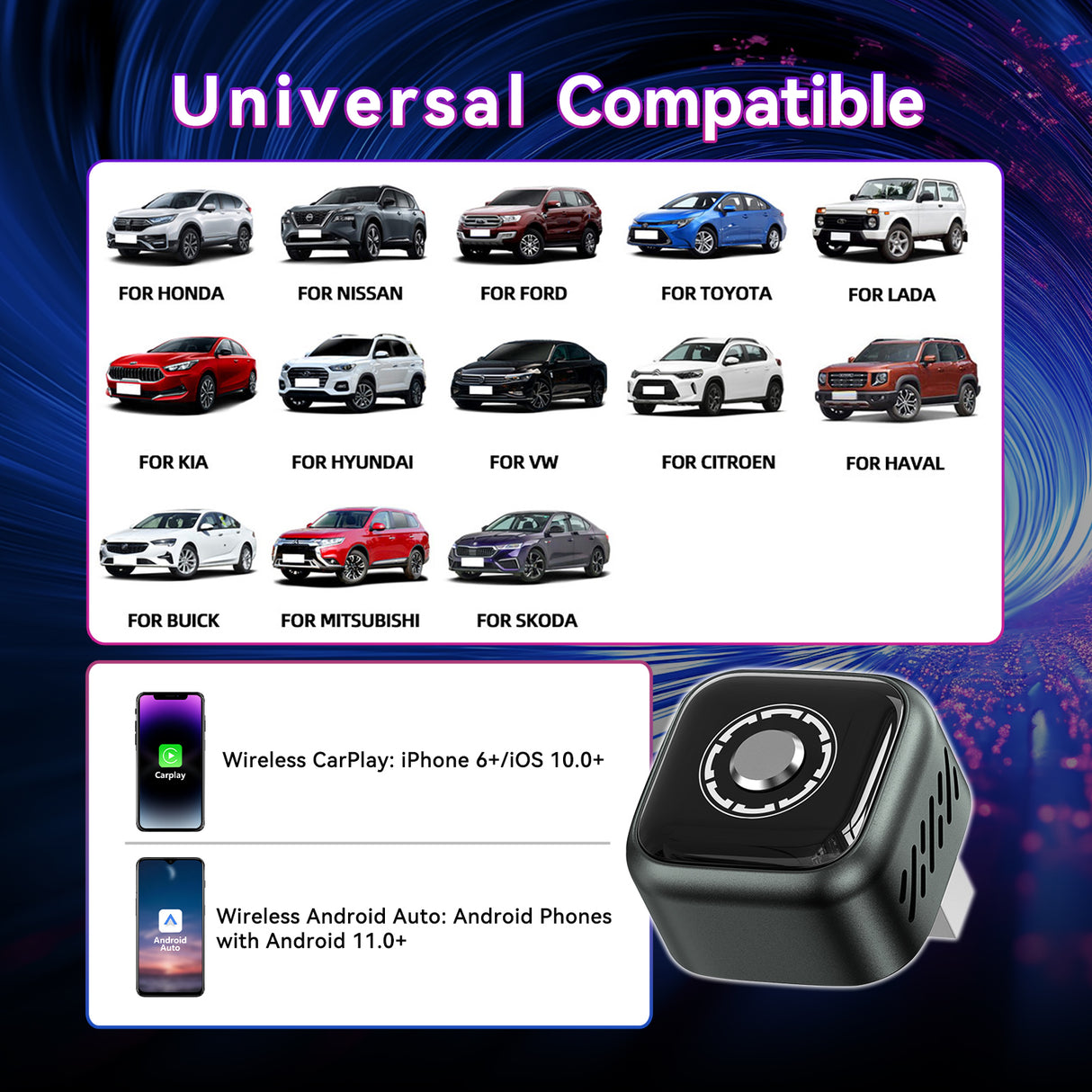 Wireless Carplay&Android Auto Adapter for Car with OEM Wired CarPlay/Android Auto