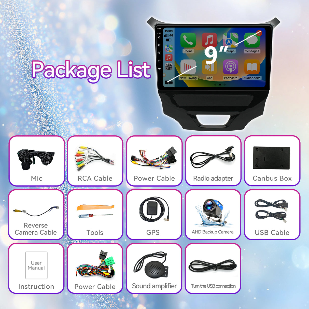 Car Stereo Compatible with Chevy Cruze 2016-2020, 9" Wireless CarPlay/Android Auto Head Unit with GPS Navigation & Backup Camera