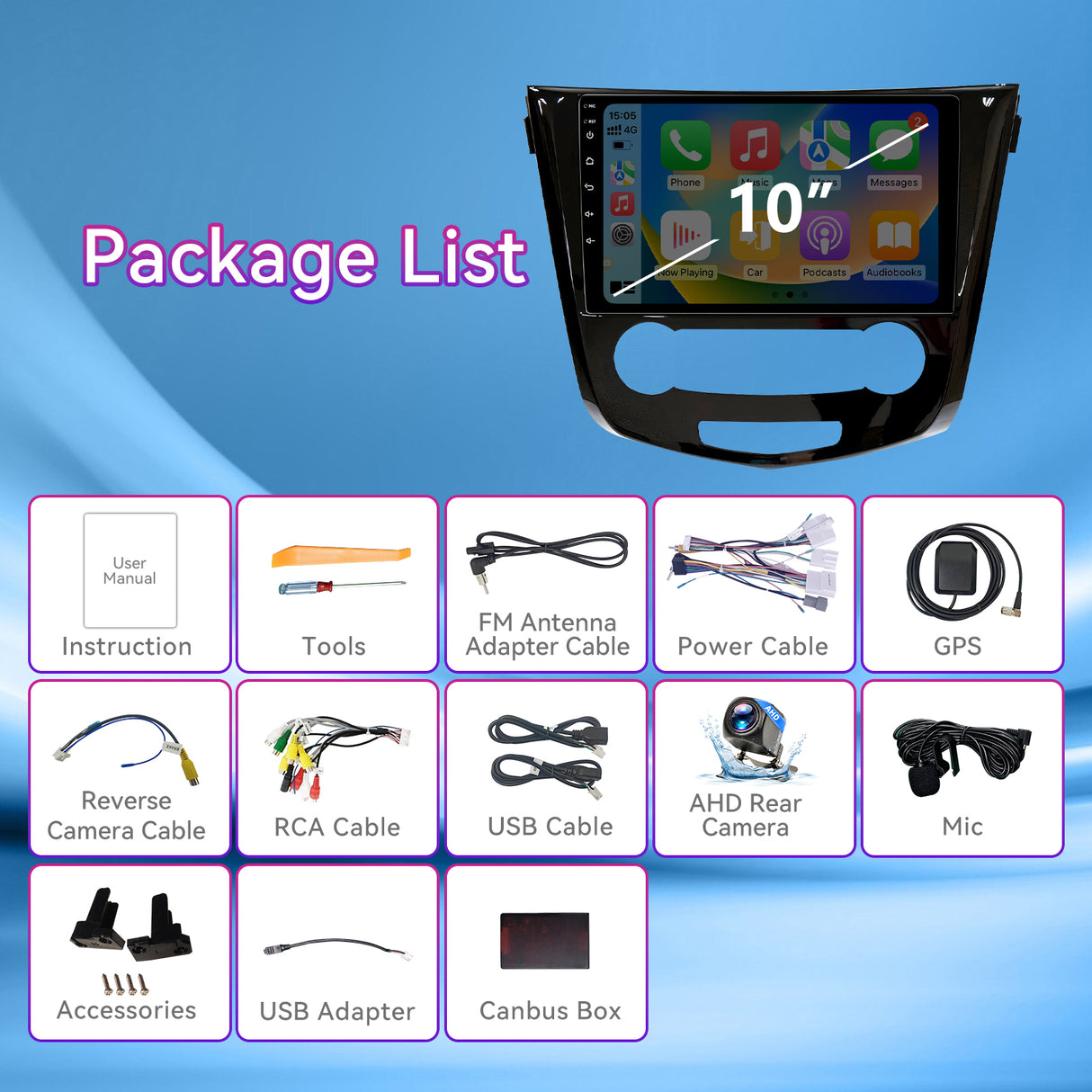 Car Stereo Radio Compatible with Nissan Rogue 2014-2018 (Manual AC Only),10.1" Wireless CarPlay/Android Auto Head Unit with GPS & Backup Camera