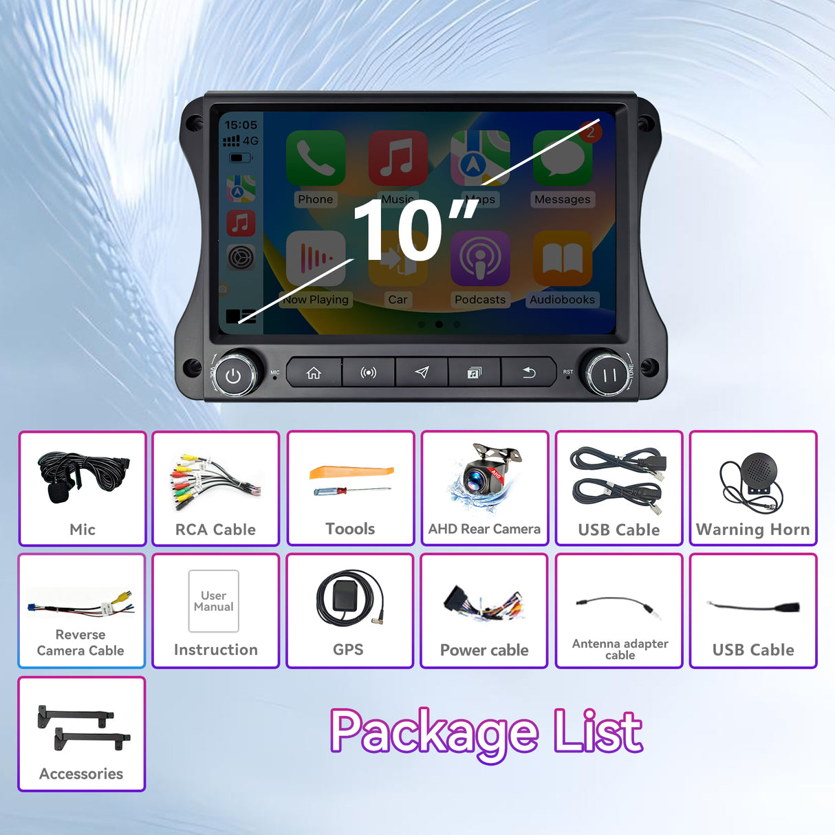 10" Car Stereo Compatible with Jeep Wrangler JL 2018-2022 & Gladiator 2020-2022, Wireless CarPlay/Android Auto, 4GB+64GB, GPS Navigation, Backup Camera & SWC