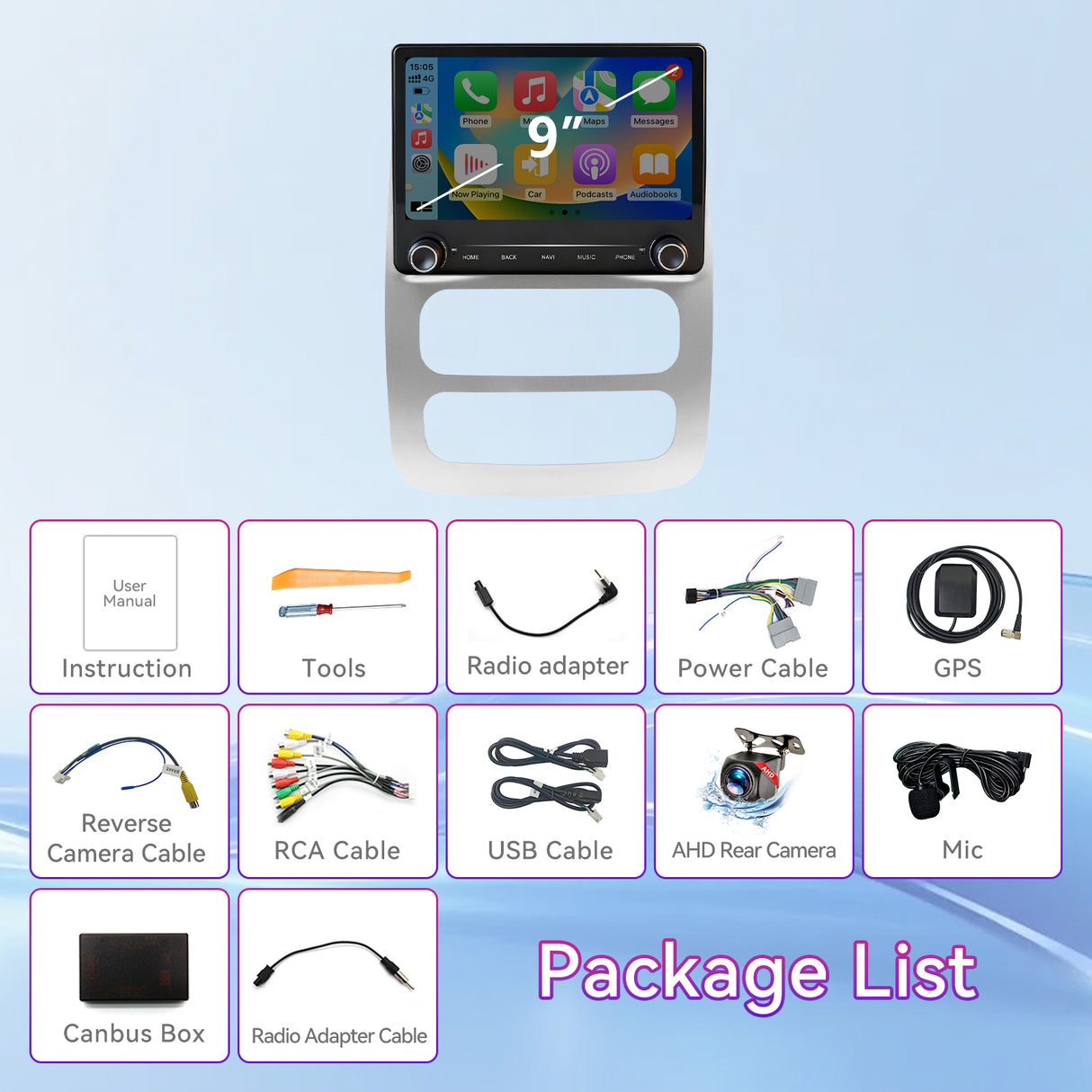 Car Stereo Radio Compatible with Dodge RAM 1500 2500 3500 2002-2005,Android 14,4+64G,9 Inch Touchscreen Head Unit Support WiFi/Bluetooth/Wireless Carplay Android Auto/GPS/Mirror Link