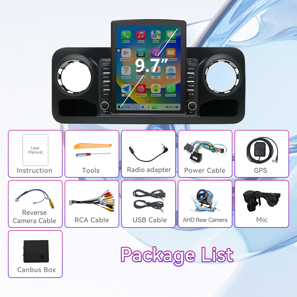 Car Radio Compatible With Mercedes-Benz Sprinter 2019-2021,4G+64G,9.7" Touch Screen Car Stereo with Wireless Carplay&Android Auto,Blue-Tooth/GPS/Navigation/FM/SWC/Mirror Link/Backup Camera