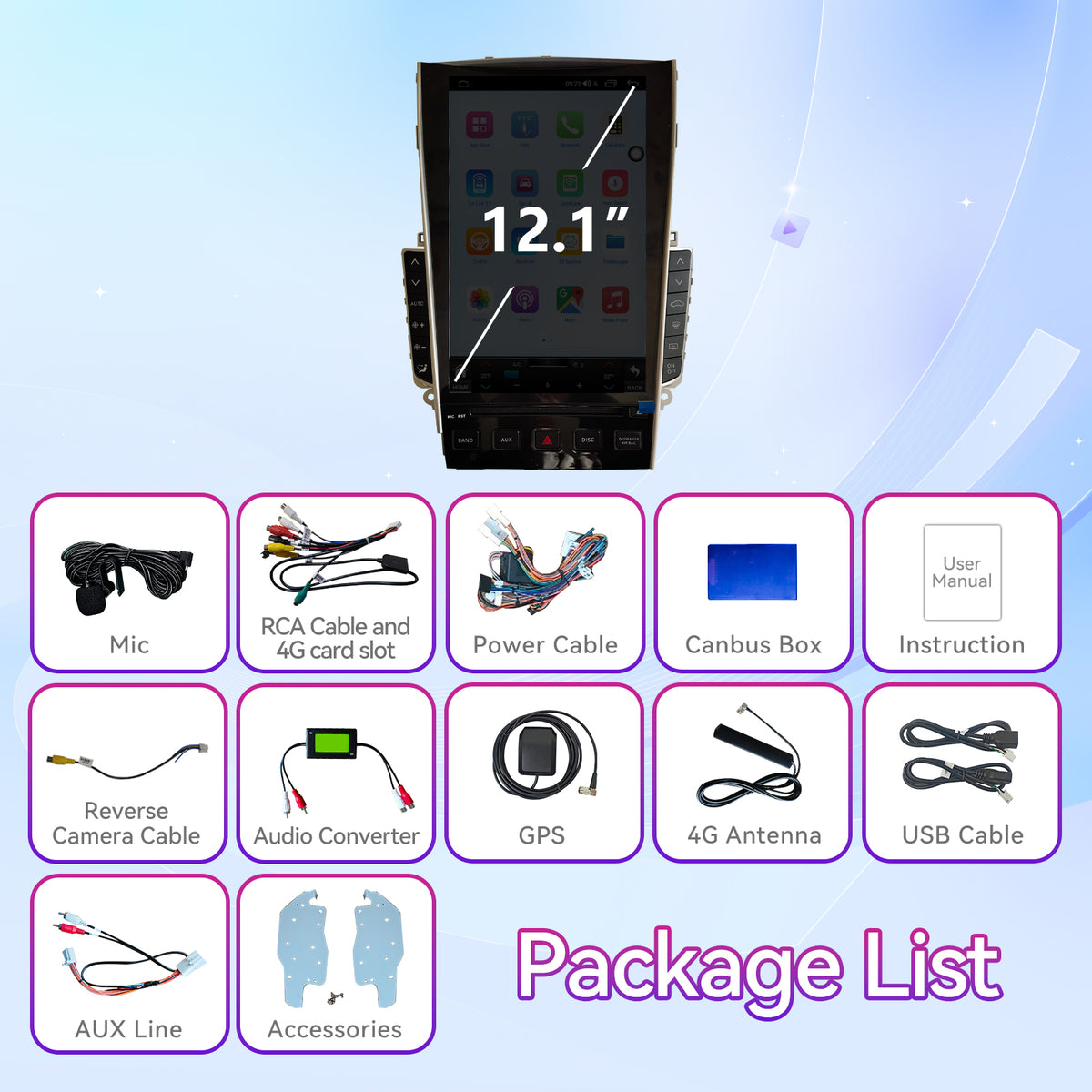12.1" 8-Core 8G+128GB Car Stereo Compatible with Infiniti Q50 2015-2019, Wireless CarPlay/Android Auto Head Unit with DSP & GPS Navigation