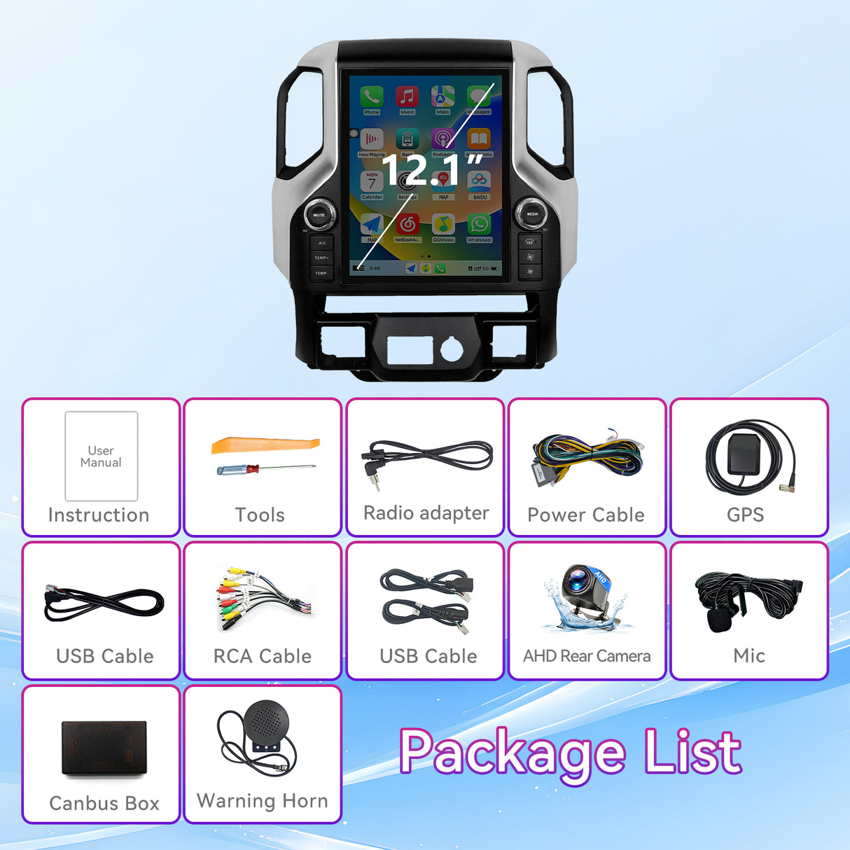 ULHOME 12.1" Touchscreen Car Stereo Radio Compatible with Chevy Silverado/GMC Sierra 2019-2022, 8-Core 4G+64G Head Unit with Wireless CarPlay/Android Auto, GPS Navigation & Multimedia Player