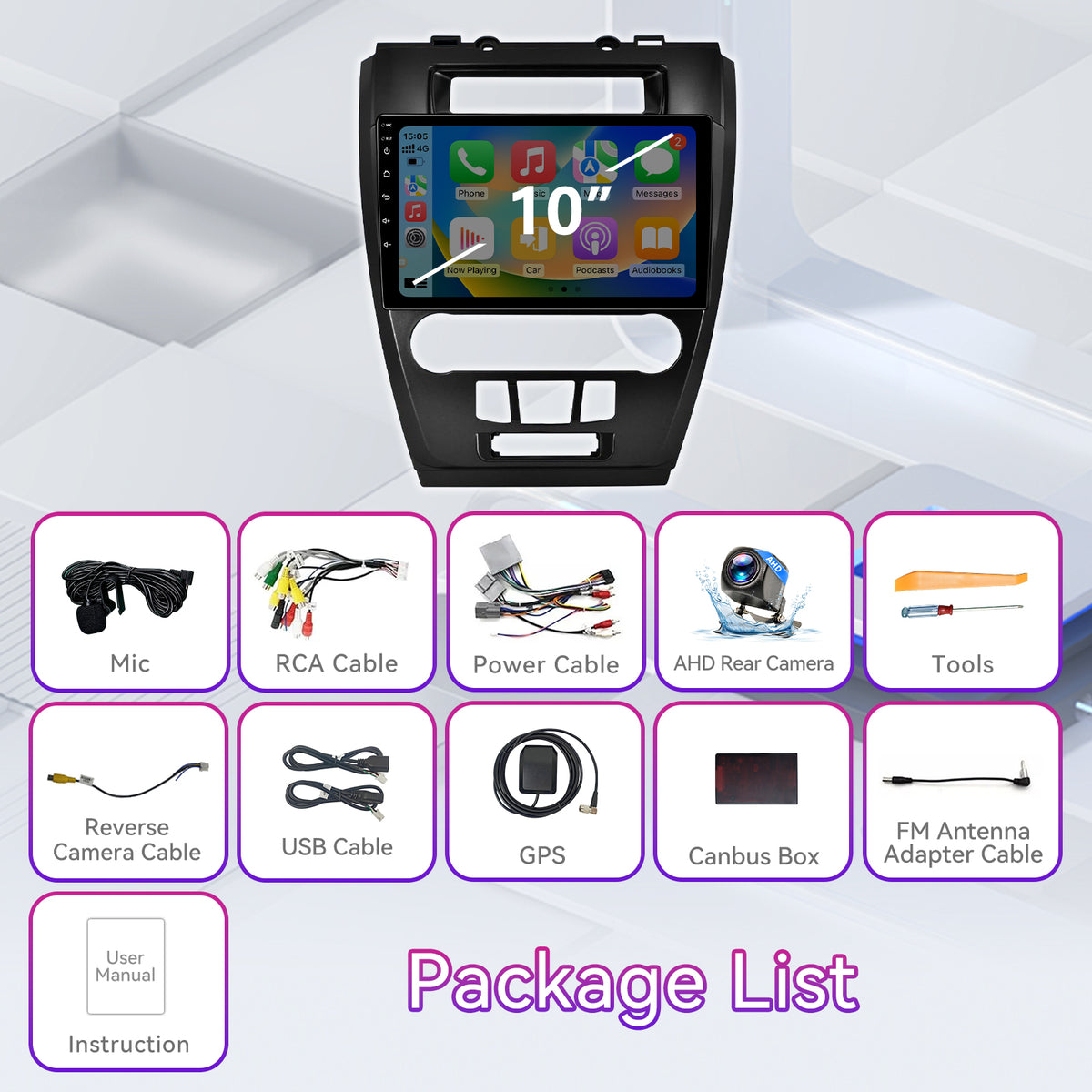 10.1" Android 13 Touchscreen Radio Compatible with Ford Fusion 2009-2012 — Wireless CarPlay, GPS & Backup Camera Included