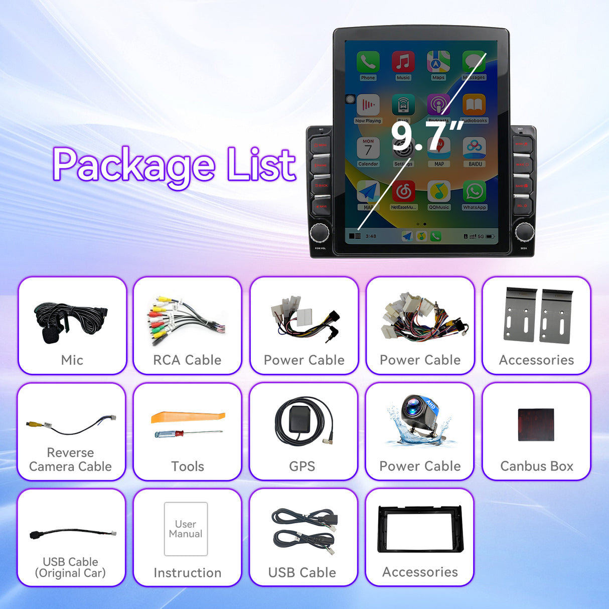 Car Radio Compatible with Toyota Tundra 2014-2021,4G+64G,9.7" Touch Screen Car Stereo with Wireless Carplay&Android Auto,FM/GPS/SWC/Mirror Link/Backup Camera