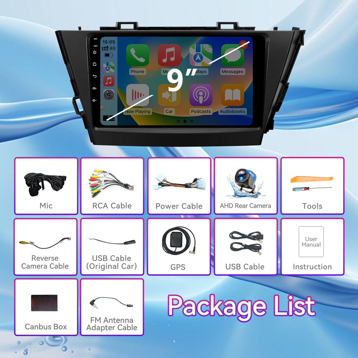 Car Stereo Compatible with Toyota Prius Plus V Alpha 2012-2017, 9" Wireless CarPlay/Android Auto Head Unit with GPS Navigation & Backup Camera