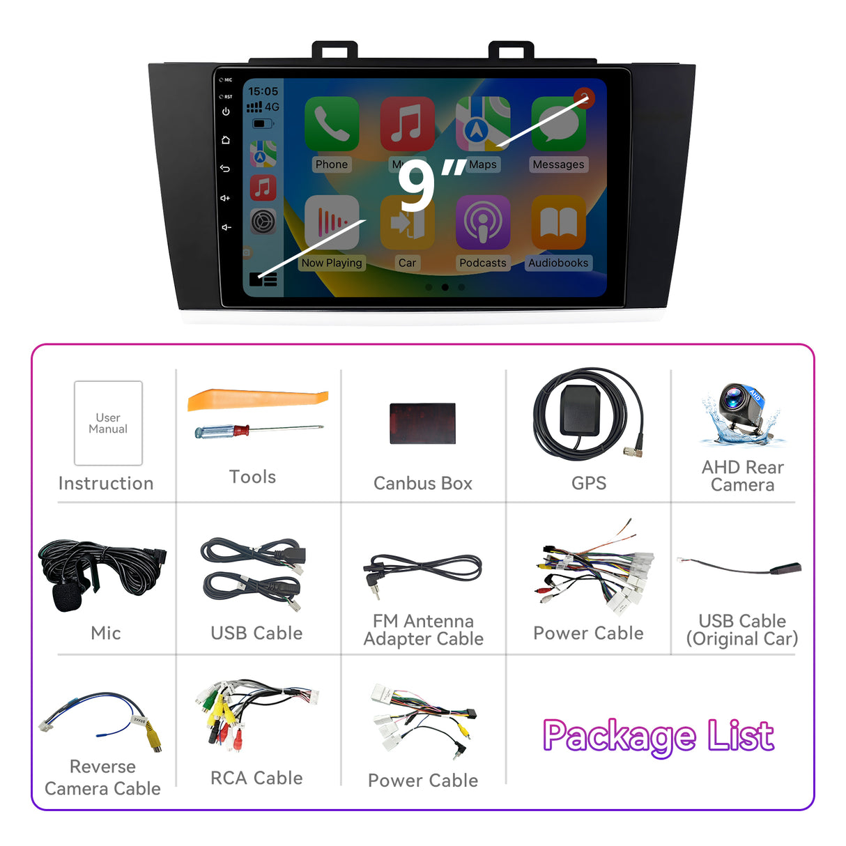 9" Car Stereo Compatible with Subaru Legacy & Outback 2015-2018, 2+64GB Touchscreen Radio with Wireless CarPlay/Android Auto/Screen Mirroring, GPS Navigation & Backup Camera