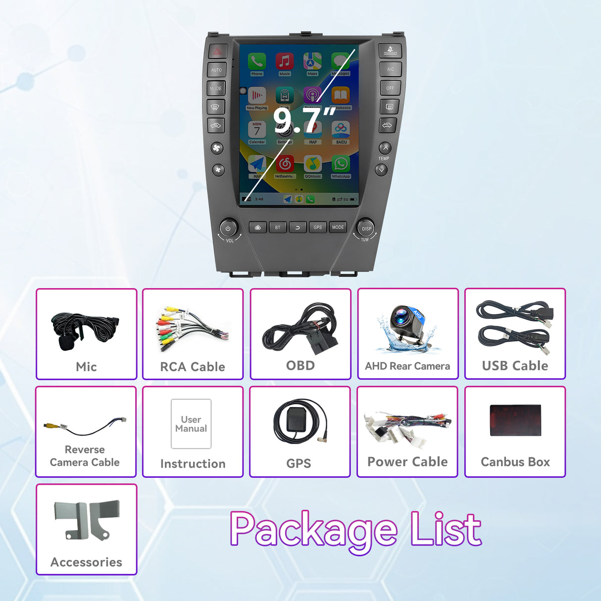 Car Radio Compatible with Lexus ES350 ES240 ES330 2006-2012,9.7''Touchscreen Head Unit Car Stereo Support Bluebooth,Wireless Carplay/Android Auto, GPS, WiFi, Backup Camera