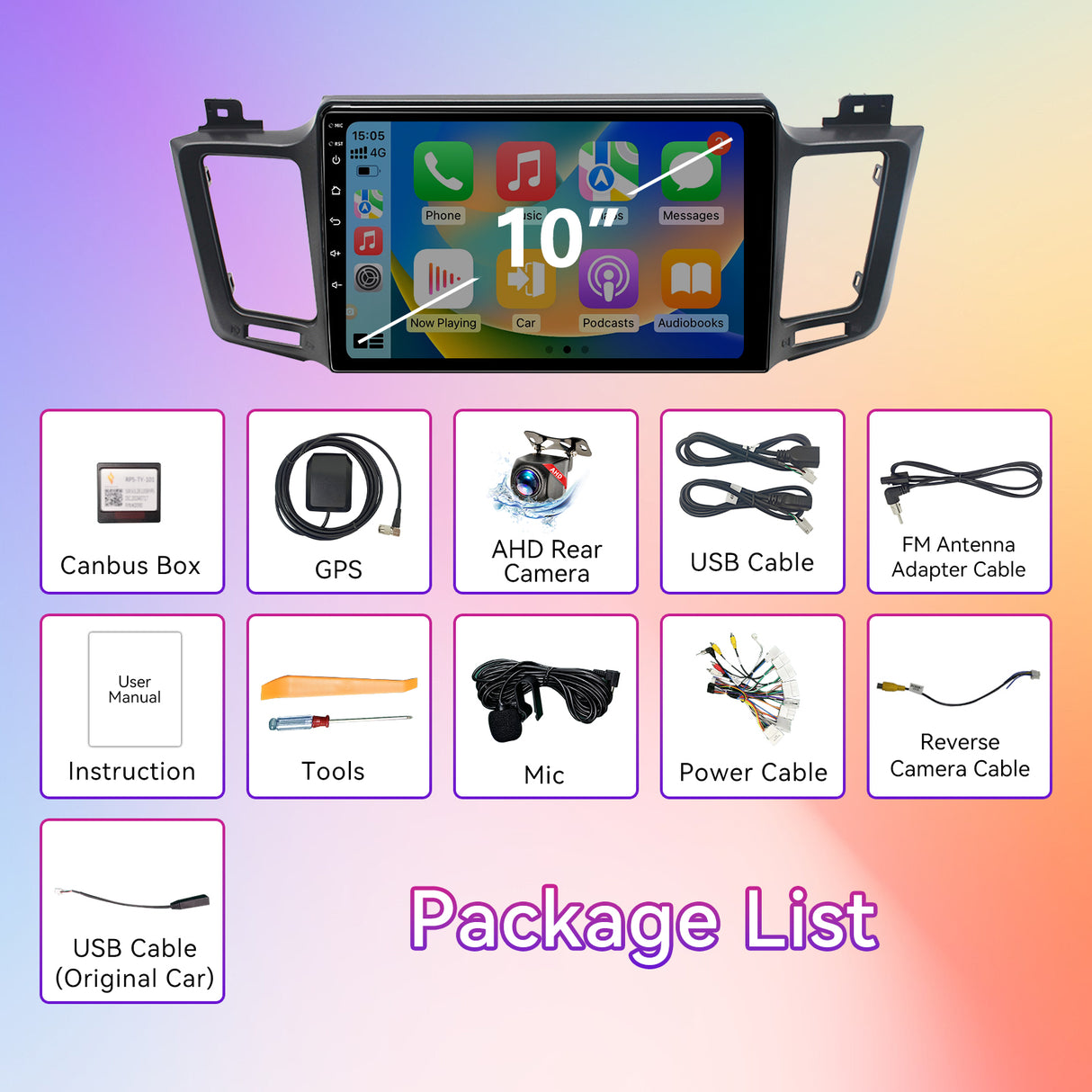 10" Android 13 Touchscreen Radio Compatible with Toyota RAV4 2013-2018, Wireless CarPlay/Android Auto, GPS Navigation & Backup Camera