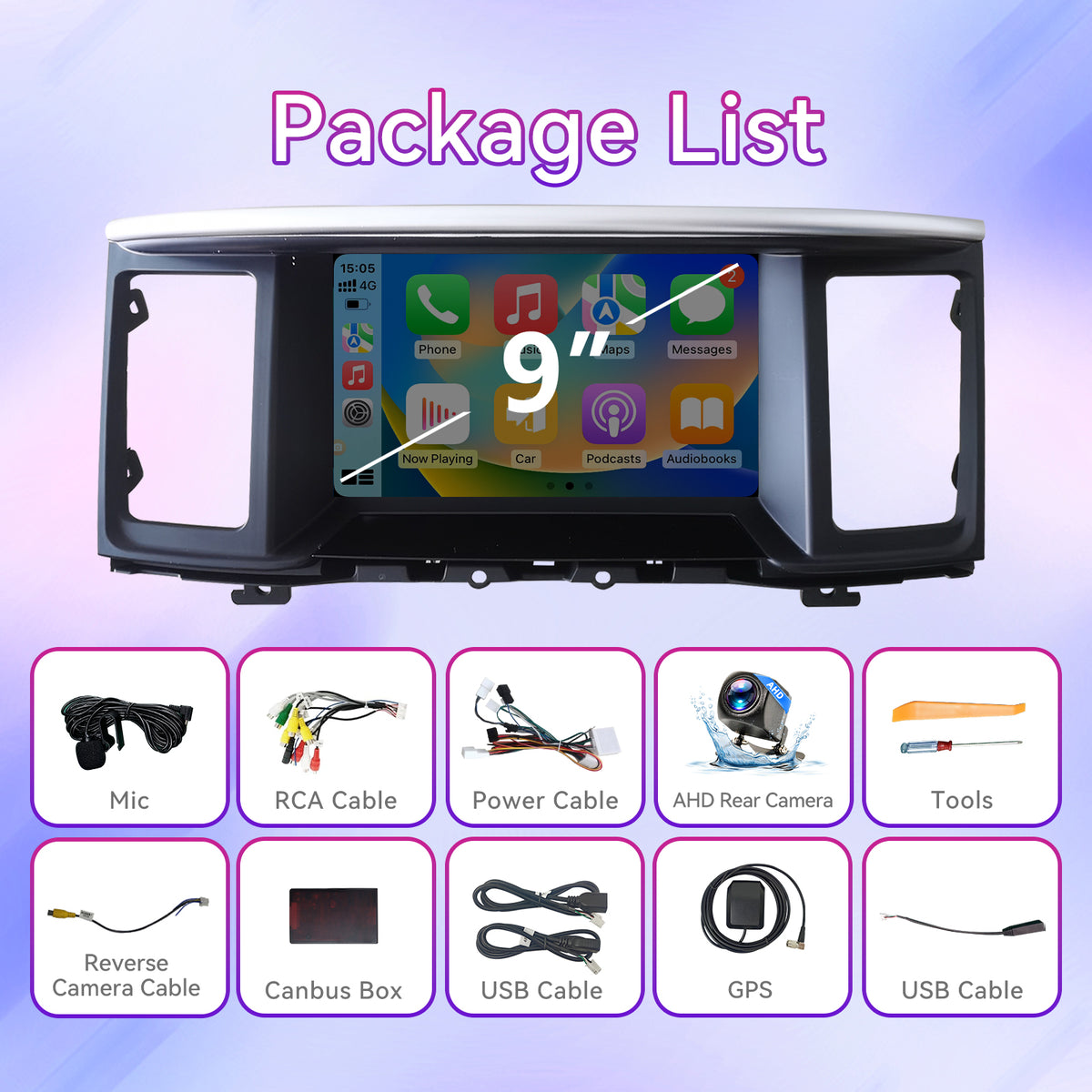 9" Touchscreen Radio Compatible with Nissan Pathfinder 2012-2020 — Wireless CarPlay, GPS & Backup Camera Included