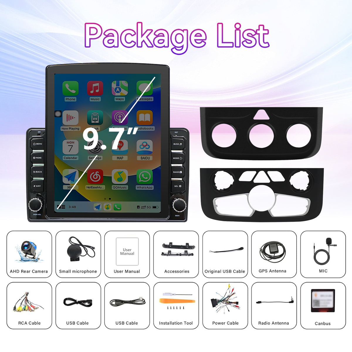 9.7" 4GB+64GB Car Stereo Compatible with Dodge Ram 1500/2500/3500 2013-2018 — Wireless CarPlay/Android Auto, GPS & Backup Camera