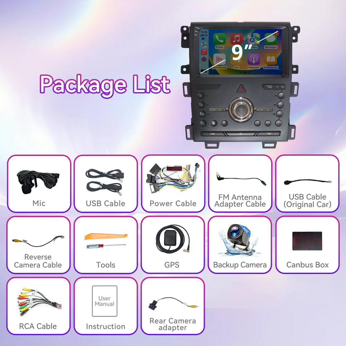 Car Stereo Compatible with Ford Edge 2010-2014, 9" 2GB+64GB Wireless CarPlay/Android Auto Head Unit with GPS Navigation & Backup Camera