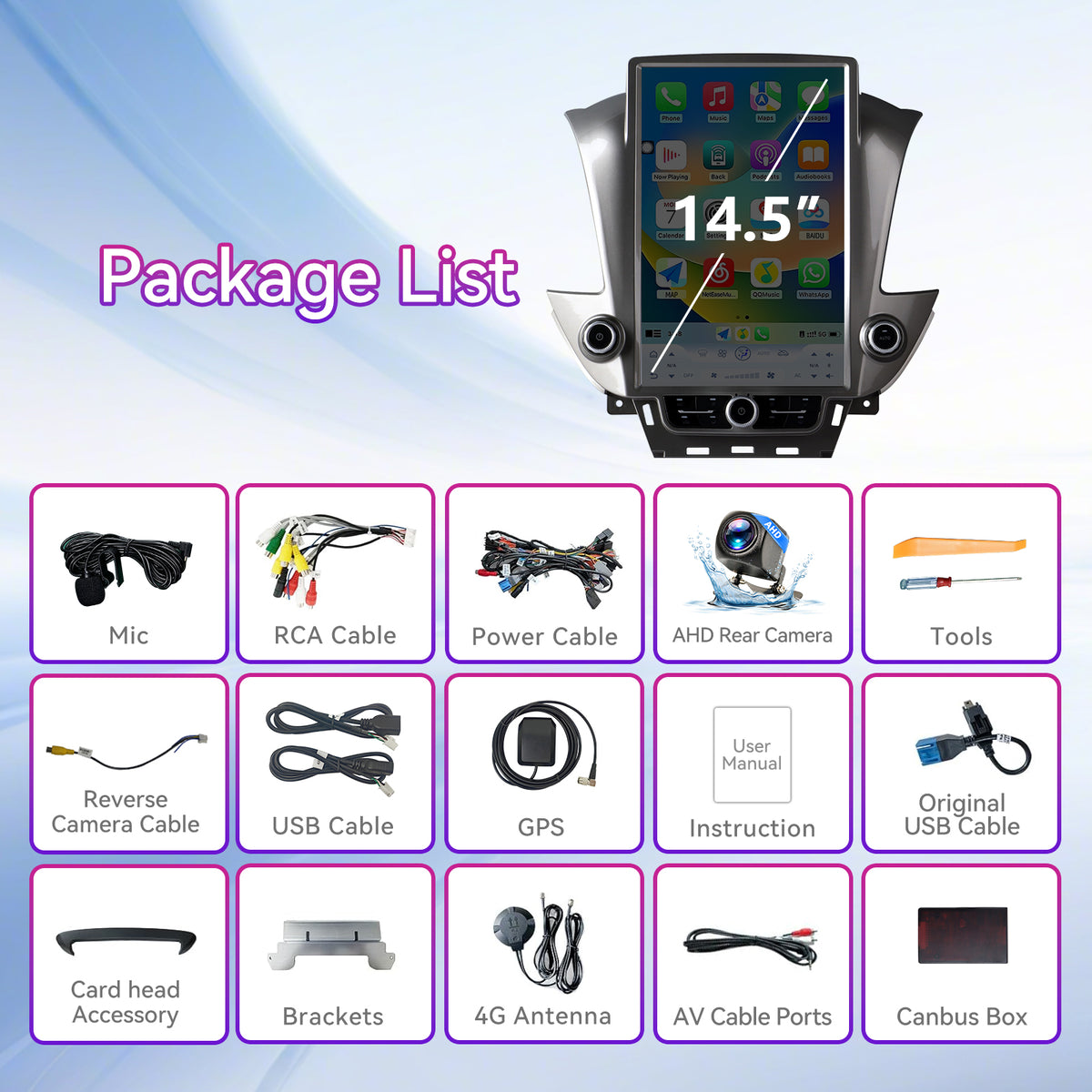 14.5" 2K IPS | 8-Core 8G+128G |  Car Stereo Compatible with Chevy Suburban/Tahoe & GMC Yukon 2014-2020 (OEM 8" Only), Wireless CarPlay/Android Auto, GPS