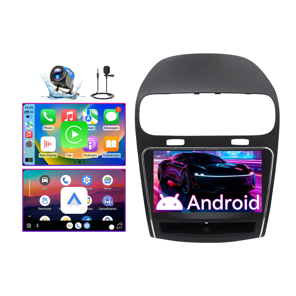 9" Android 13 Touchscreen Radio Compatible with Dodge Journey 2011-2019 — Wireless CarPlay, GPS & Backup Camera Included