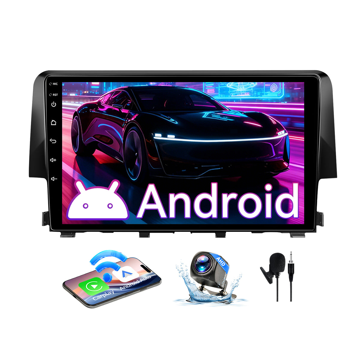 Android Car Stereo Compatible with Honda Civic 2016-2020, 9" Wireless CarPlay/Android Auto Head Unit with GPS Navigation & AHD Backup Camera