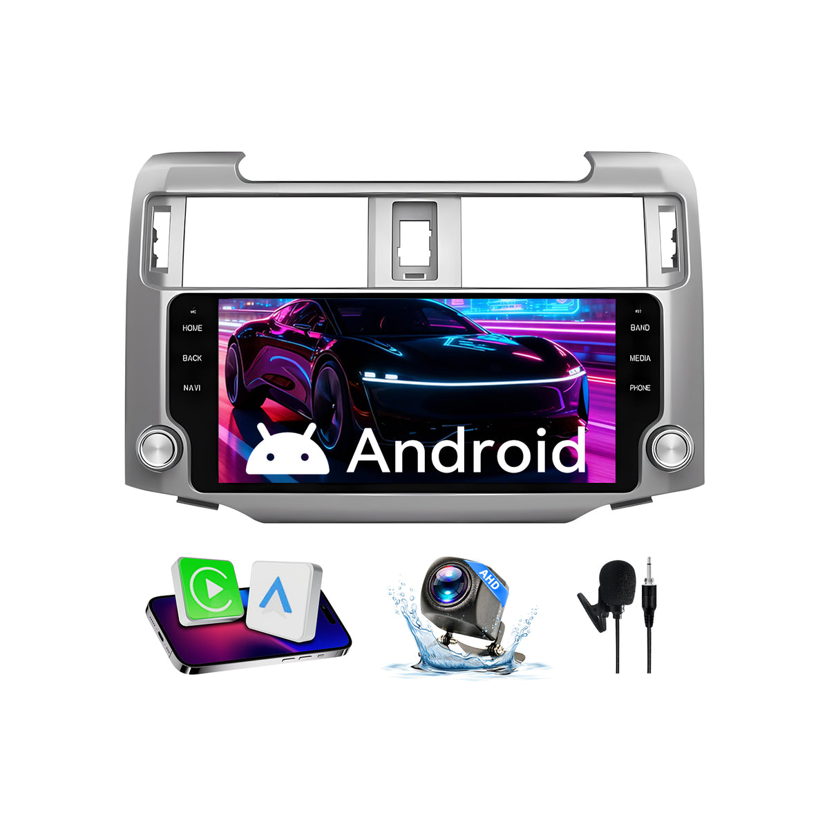 10.33" 4GB+64GB Android Car Stereo Compatible with Toyota 4Runner 2009-2019 — Wireless CarPlay/Android Auto, GPS, Custom EQ & AHD Backup Camera