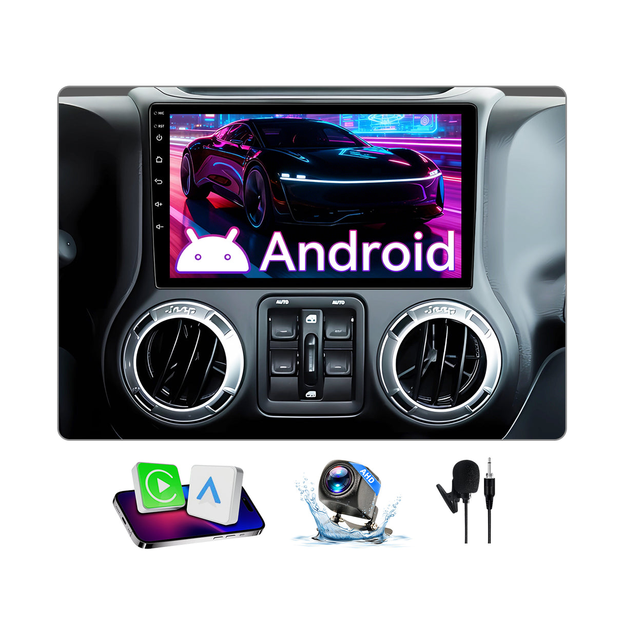 10.1" Touchscreen Radio Compatible with Jeep Wrangler/Unlimited JK 2007-2018.Dodge Ram Pickup 1500/2500/3500 2009-2012. Wireless CarPlay/Android Auto, GPS Navigation & Backup Camera