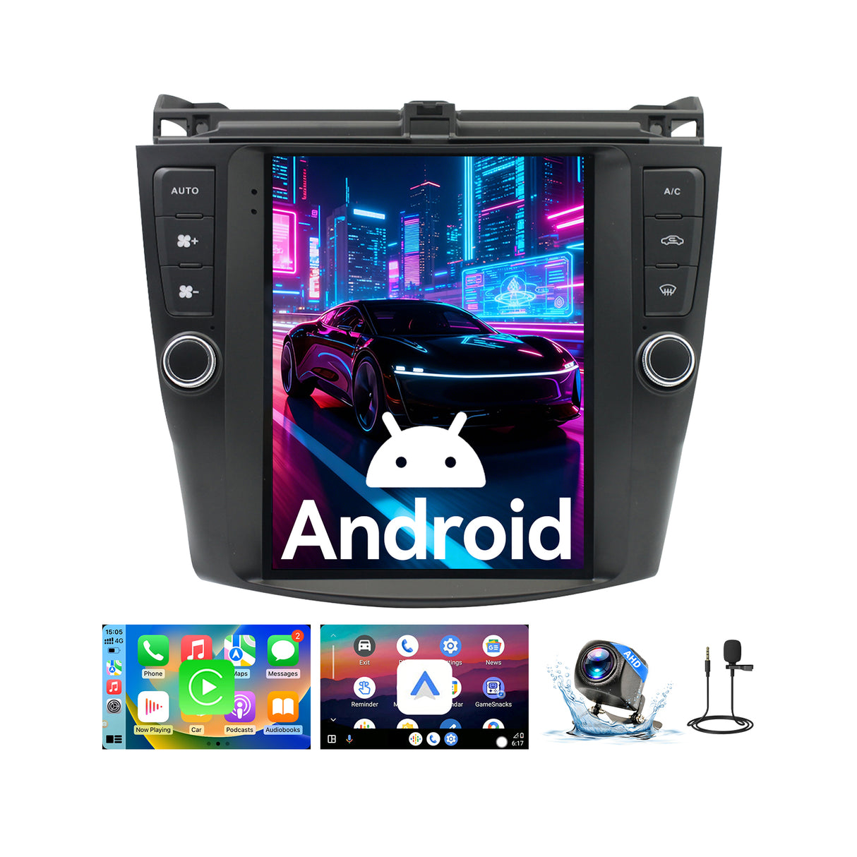 Car Stereo Radio Compatible with Honda Accord 7th 2003-2007, Wireless CarPlay/Android Auto Multimedia, GPS Navigation & Backup Camera