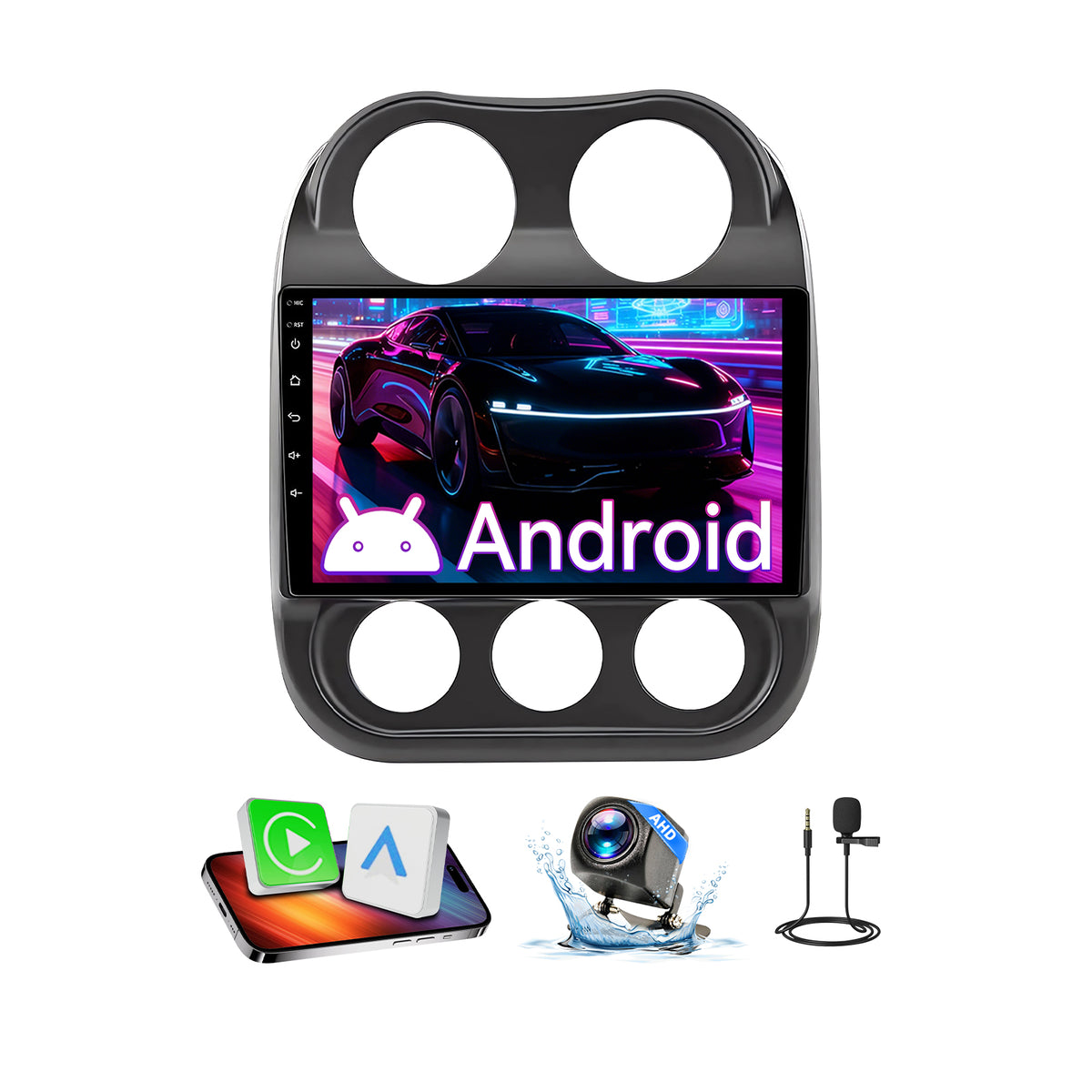 10" Car Stereo Compatible with Jeep Compass 2010-2016 & Patriot 2009-2016, Wireless CarPlay/Android Auto, GPS & SWC