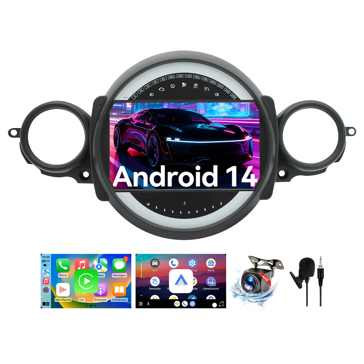 Car Radio Compatible With BMW Mini Cooper 2007-2014,4G+64G,9" Touch Screen Car Stereo with Wireless Carplay&Android Auto,FM/GPS/SWC/Mirror Link/Backup Camer