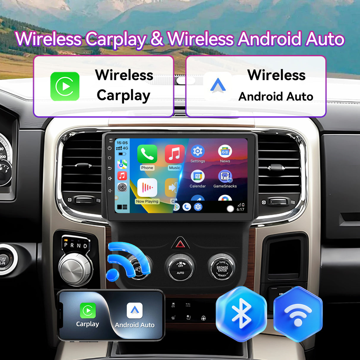 10" Android 13 Touchscreen Radio Compatible with Dodge Ram 1500/2500/3500 2013-2018 — Wireless CarPlay, GPS & Backup Camera Included (Manual AC)