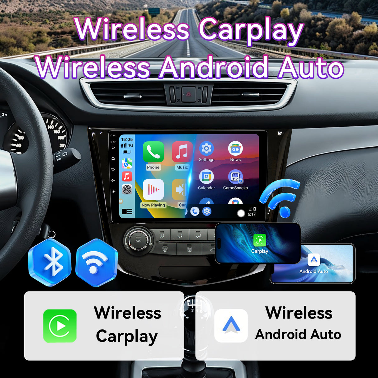Car Stereo Radio Compatible with Nissan Rogue 2014-2018 (Manual AC Only),10.1" Wireless CarPlay/Android Auto Head Unit with GPS & Backup Camera