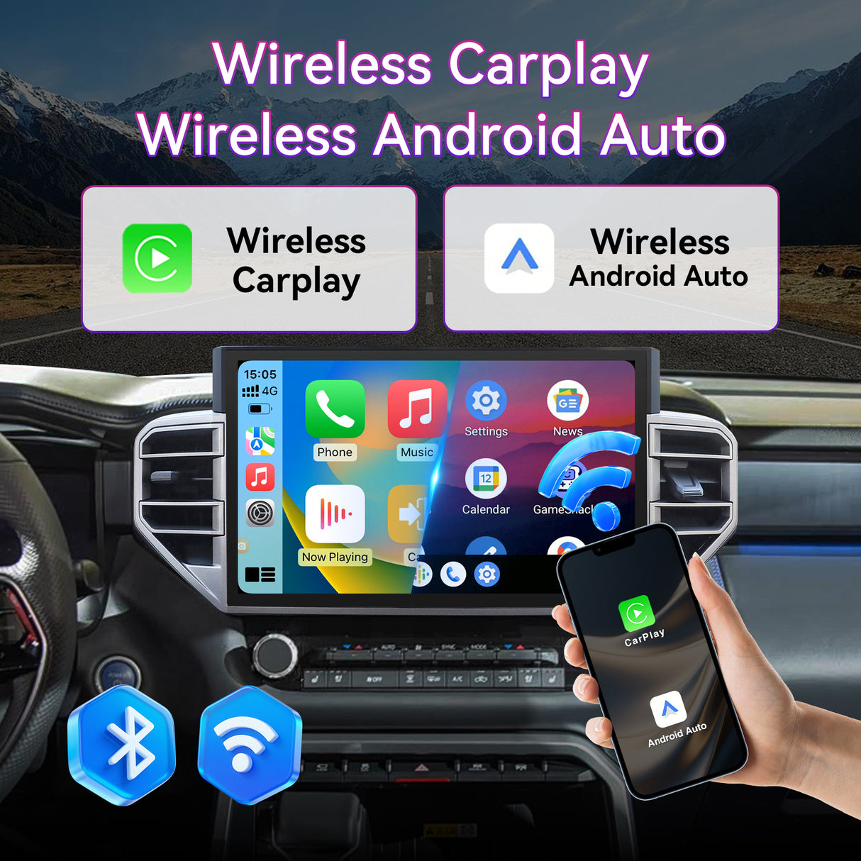 14.6''2K IPS Touch Screen Car Stereo Radio Compatible with Toyota Tundra 2022-2024.4G+64G,Wireless Carplay＆Android Auto/AM/FM/4G, GPS Navigation Multimedia Player Head Unit