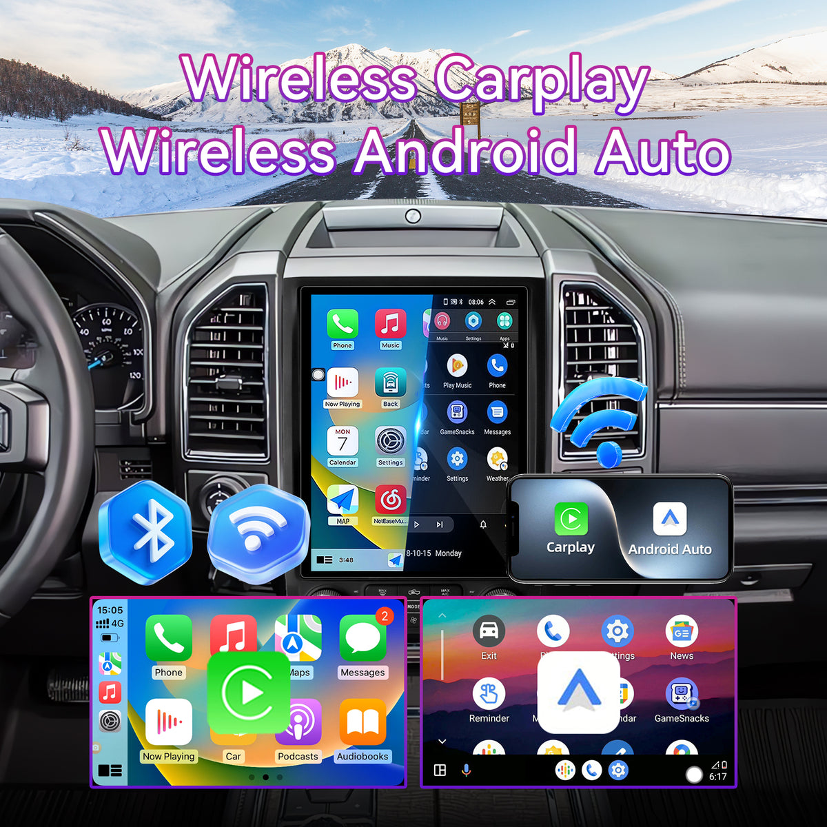 8-Core Qualcomm Android Car Stereo for Ford Expedition 2015-2018 — 12.1" Vertical Touchscreen with Wireless CarPlay, GPS & AHD Backup Camera