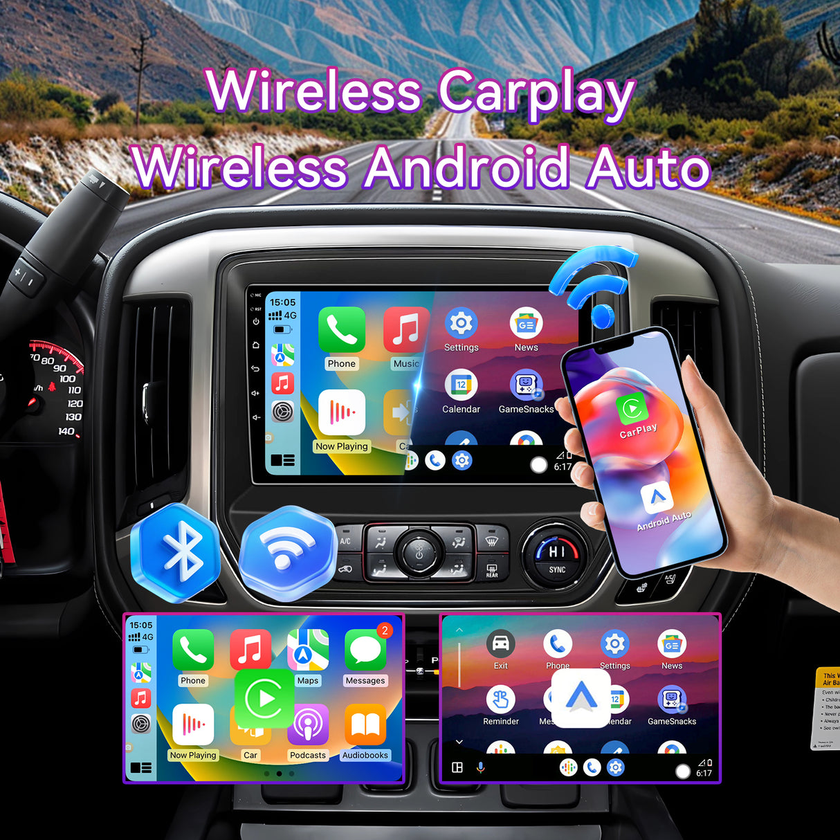 Car Stereo Radio Compatible with Chevy Silverado & GMC Sierra 2014-2018, 10"Replacement Radio Upgrade, Wireless CarPlay/Android Auto Head Unit with GPS & Backup Camera