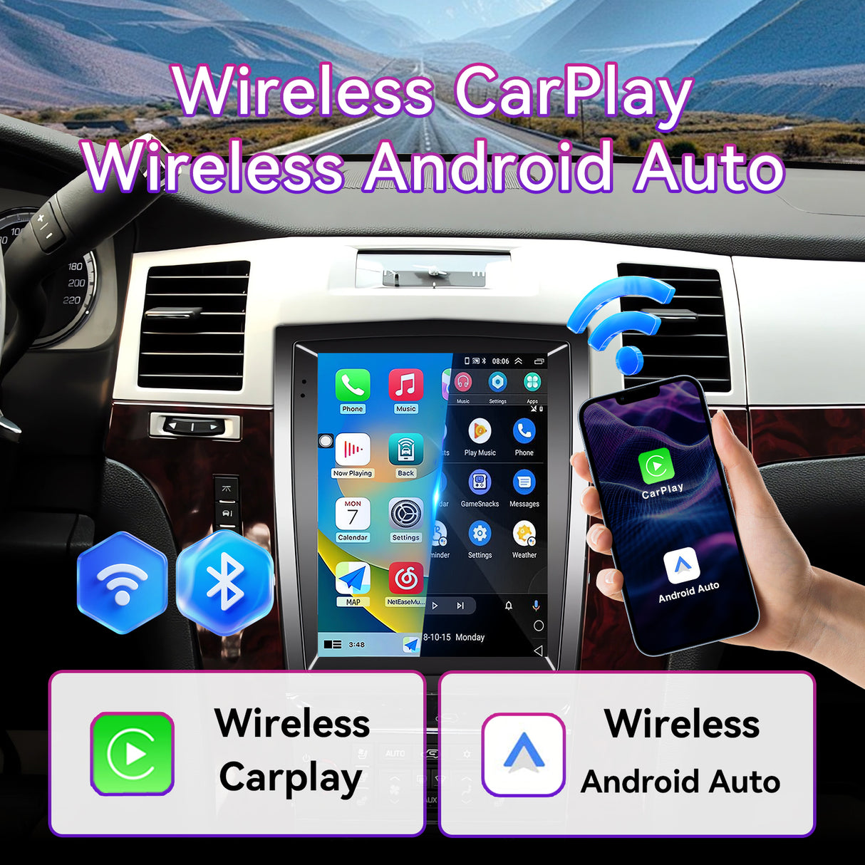 Android 15 Car Stereo Compatible with Cadillac Escalade/SLS 2007-2014, 9.7" Wireless CarPlay/Android Auto Head Unit with GPS Navigation & Backup Camera