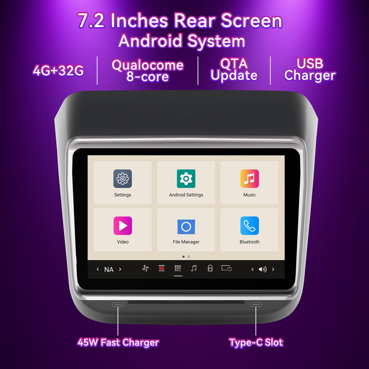 7.2" Rear Touchscreen Display Compatible with Tesla Model 3(2017-2023)/Y(2019-2024)  | CarPlay/Android Auto, Climate & Seat Heater Control – 4GB/32GB