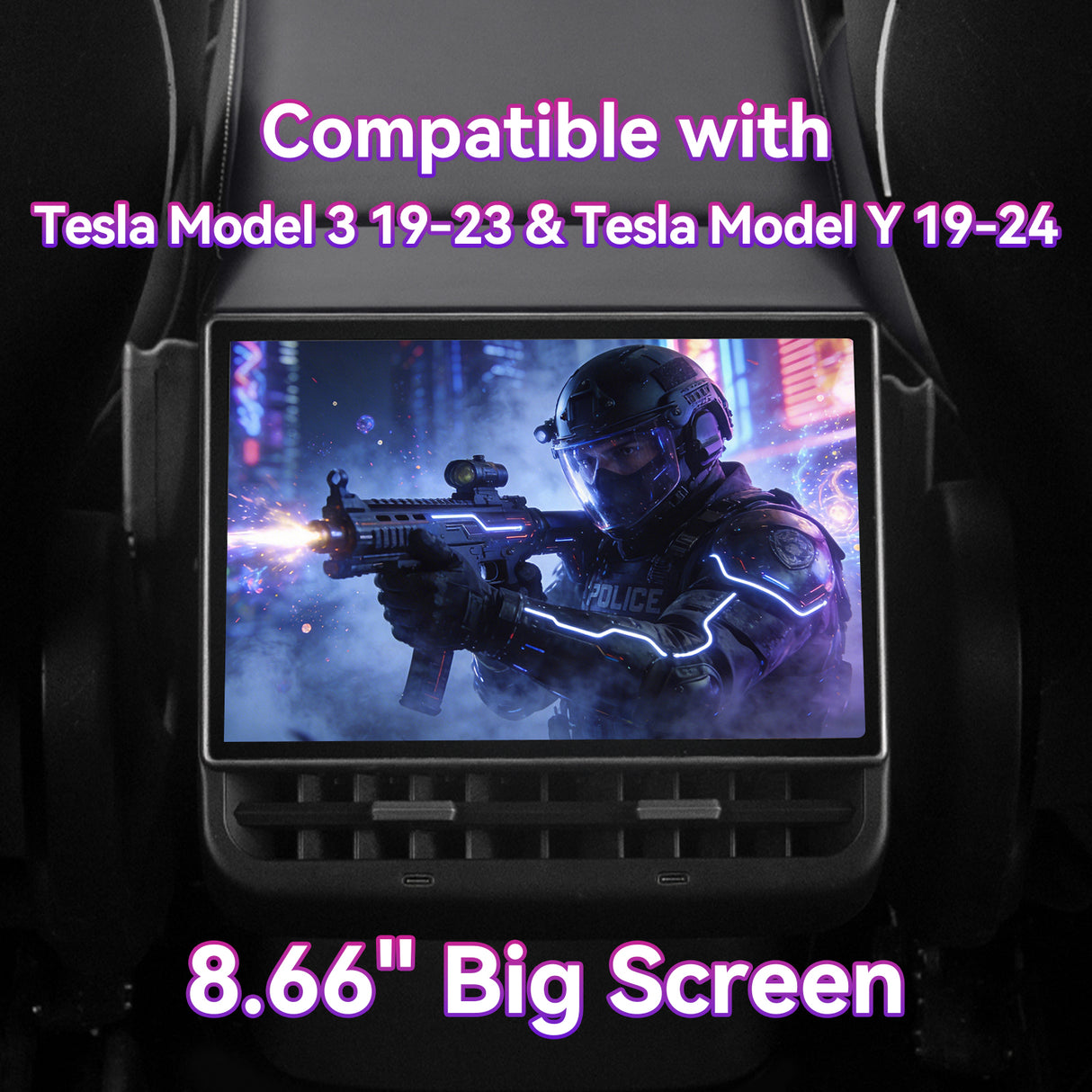 8.7" Rear Screen Compatible with Tesla Model 3 2019-2023 & Model Y 2019-2024,4+64G Rear Seat Entertainment Display Screen with Air Conditioning Control,Wireless Carplay/Android auto