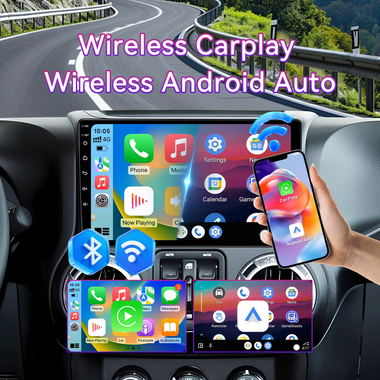 10.1" Touchscreen Radio Compatible with Jeep Wrangler/Unlimited JK 2007-2018.Dodge Ram Pickup 1500/2500/3500 2009-2012. Wireless CarPlay/Android Auto, GPS Navigation & Backup Camera