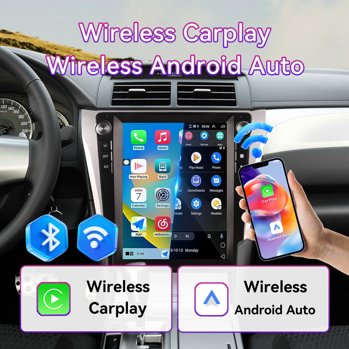 8-Core 8G+128G Android 13 Car Stereo Compatible with Toyota Camry 2012-2015, 12.1" Wireless CarPlay/Android Auto Head Unit with GPS & Backup Camera