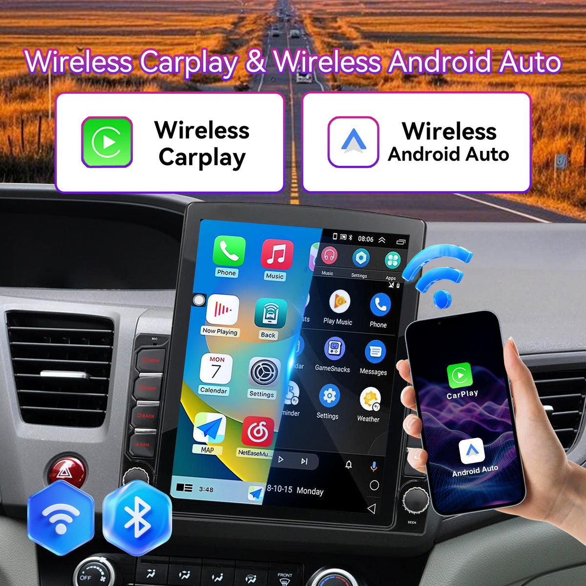 9.7" Touchscreen Radio Compatible with Honda Civic 2012-2015 — Wireless CarPlay, GPS & AHD Backup Camera Included