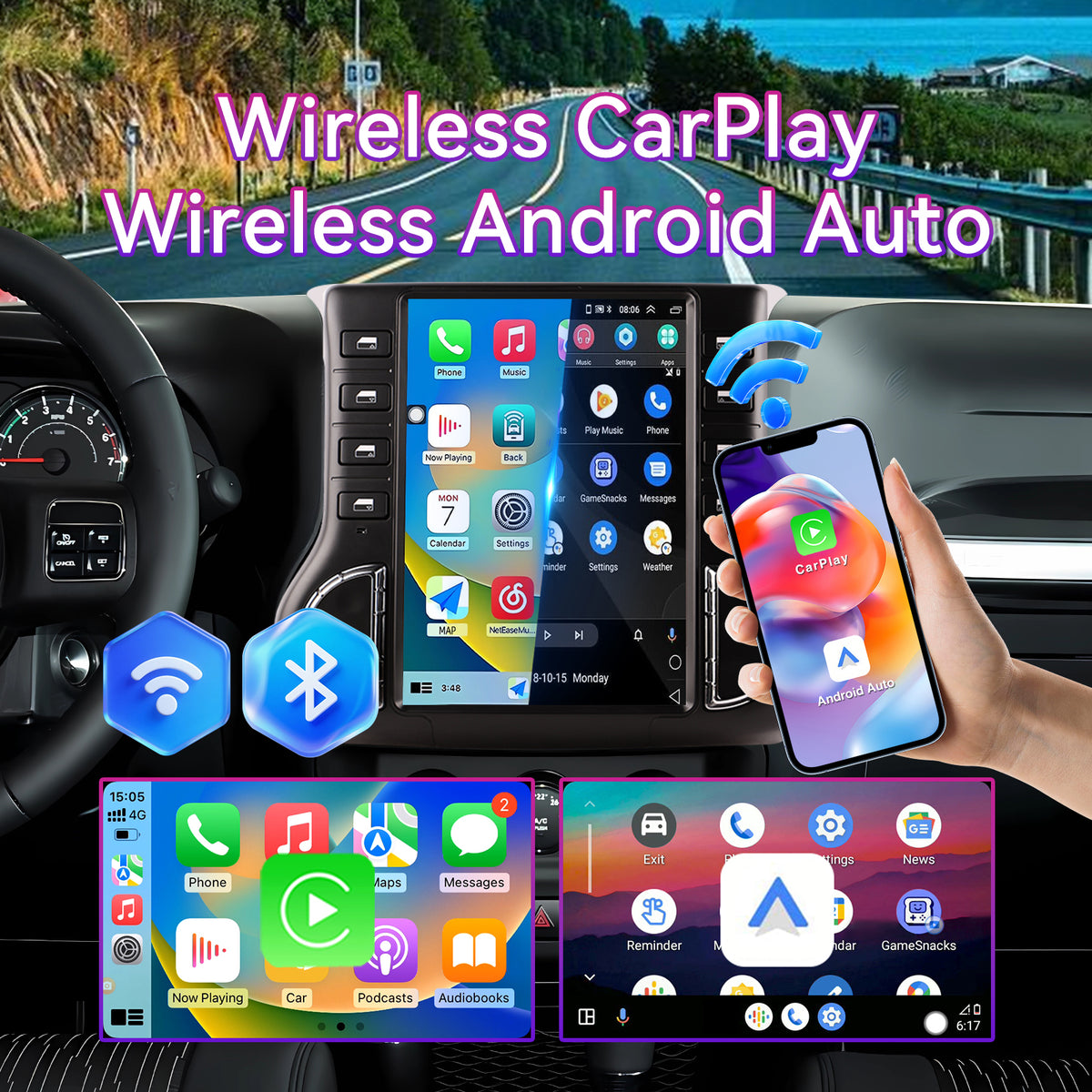 8-Core 8G+128G Android 13 Car Stereo Compatible with Jeep Wrangler 2011-2014, 12.1" Wireless CarPlay/Android Auto Head Unit with GPS & Backup Camera