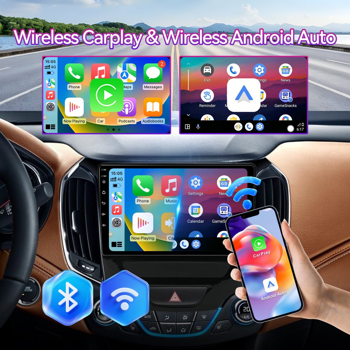 Car Stereo Compatible with Chevy Cruze 2016-2020, 9" Wireless CarPlay/Android Auto Head Unit with GPS Navigation & Backup Camera