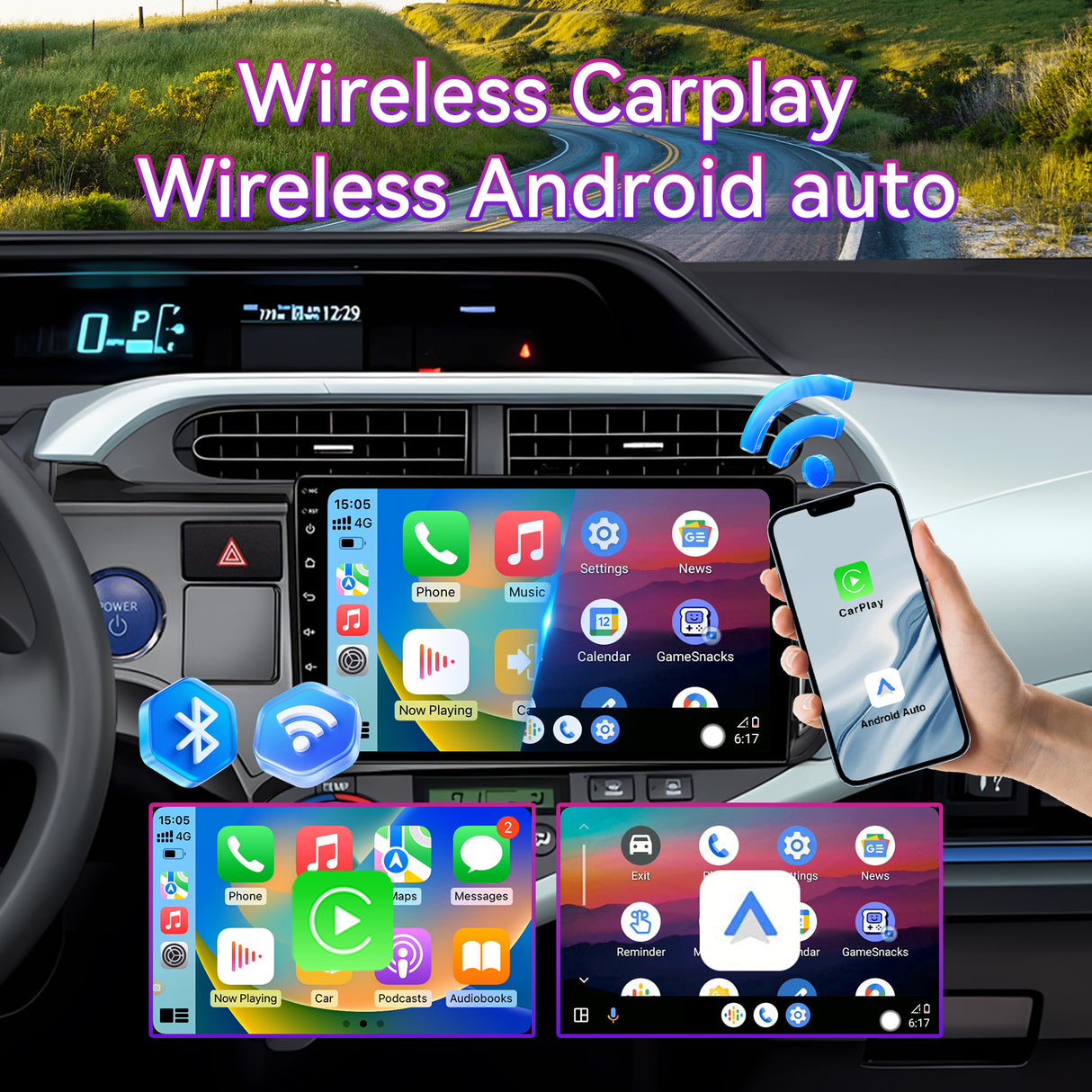 9" Android Touchscreen Radio Compatible with Toyota Prius C 2012-2014 — Wireless CarPlay, GPS & Backup Camera Included