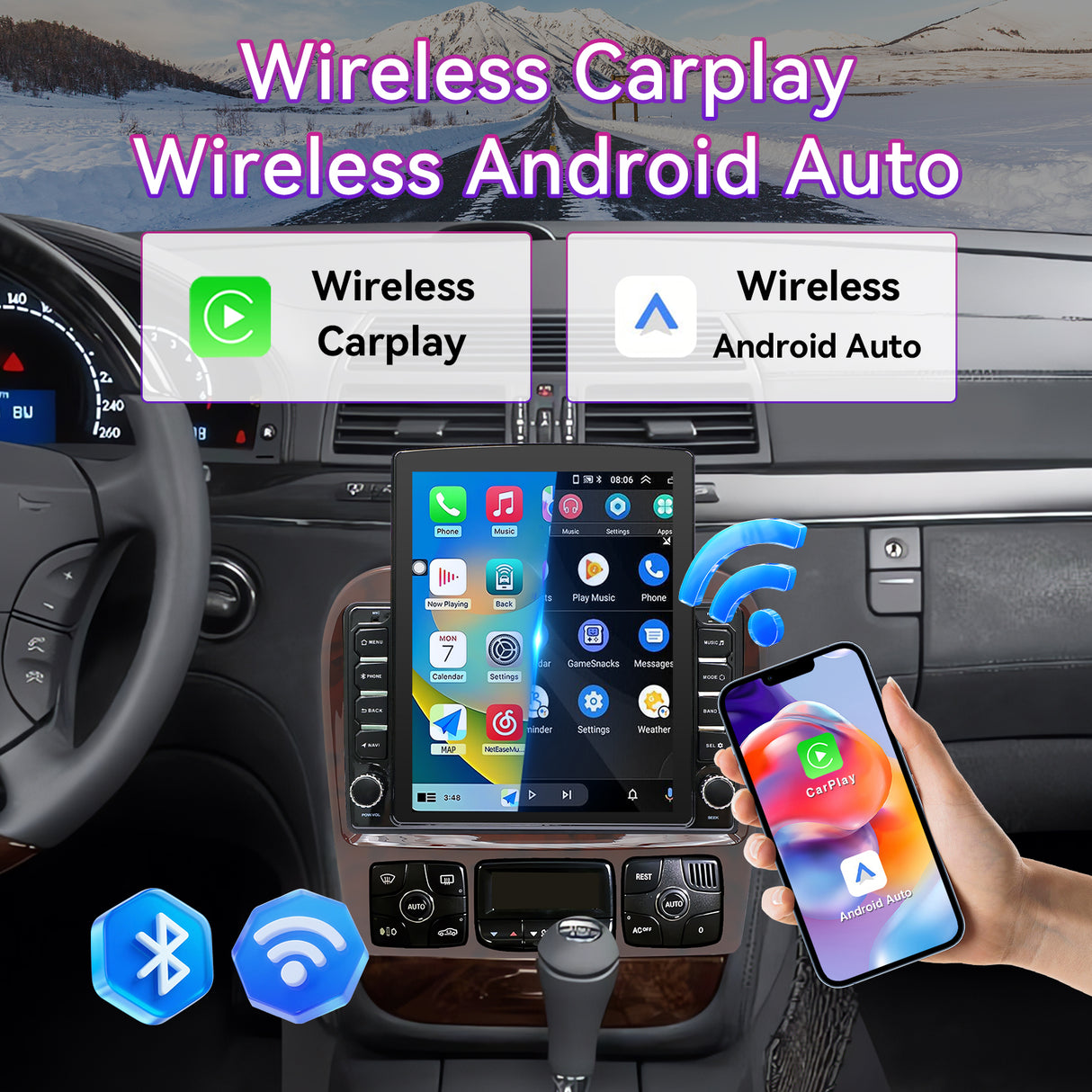 Car Radio Compatible With Mercedes Benz S-Class W220 1998-2005,4G+64GB,9.7" Touch Screen Car Stereo with Wireless Carplay Android Auto,FM/GPS/SWC/Mirror Link/Backup Camera