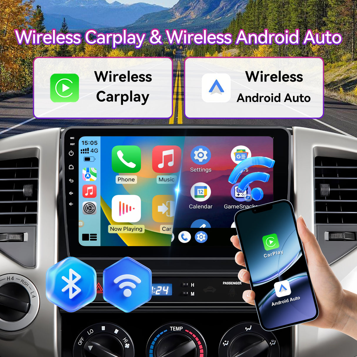 9" Android 13 Touchscreen Radio Compatible with Toyota Tacoma 2005-2015 — Wireless CarPlay, GPS, DSP & Backup Camera Included