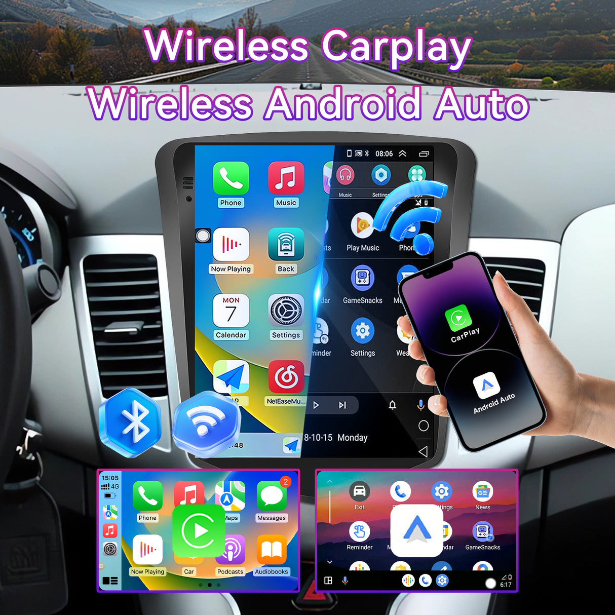 9.7" Android 13 Car Stereo Compatible with Chevy Cruze 2009-2014, 2+64GB Head Unit with Wireless CarPlay/Android Auto, GPS SWC FM Backup Camera