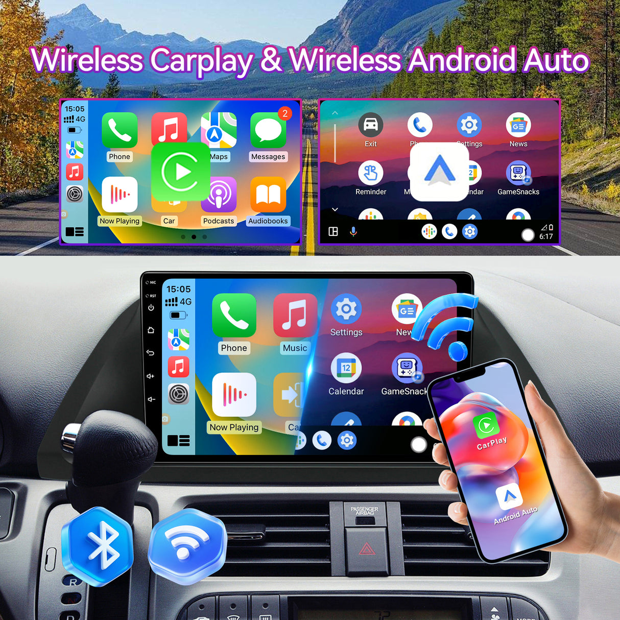 Android 13 Car Stereo Compatible with Honda Odyssey 2005-2010, Wireless CarPlay/Android Auto Head Unit with GPS Navigation & Backup Camera