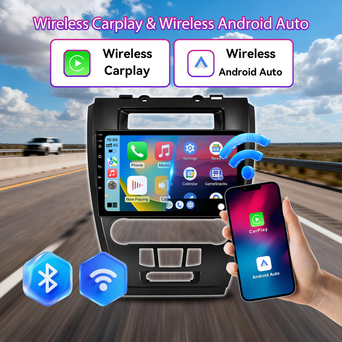 10.1" Android 13 Touchscreen Radio Compatible with Ford Fusion 2009-2012 — Wireless CarPlay, GPS & Backup Camera Included