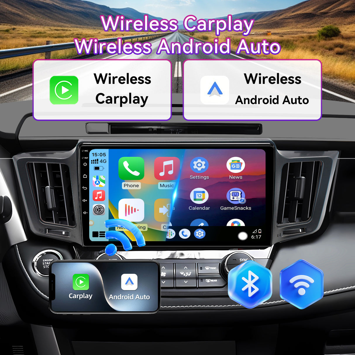 10" Android 13 Touchscreen Radio Compatible with Toyota RAV4 2013-2018, Wireless CarPlay/Android Auto, GPS Navigation & Backup Camera